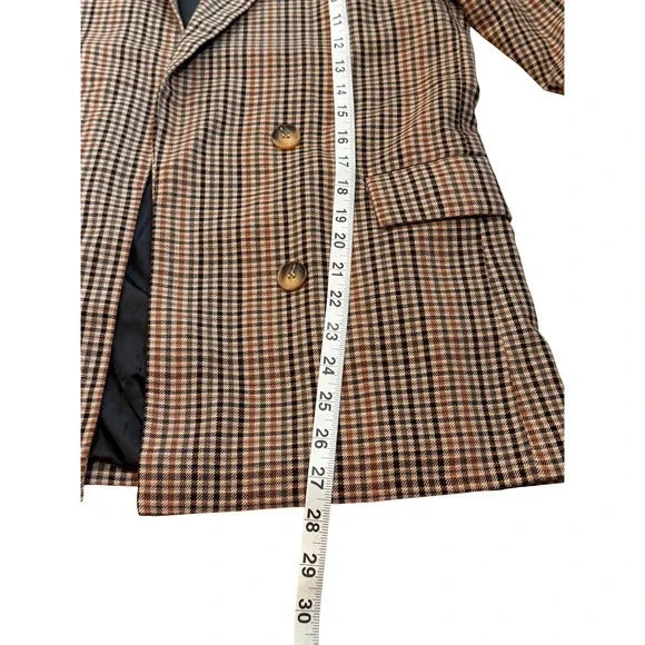 Womens Plaid Blazer Jacket Double Breasted Brown Tan Black Classic Fall Style - Picture 5 of 9